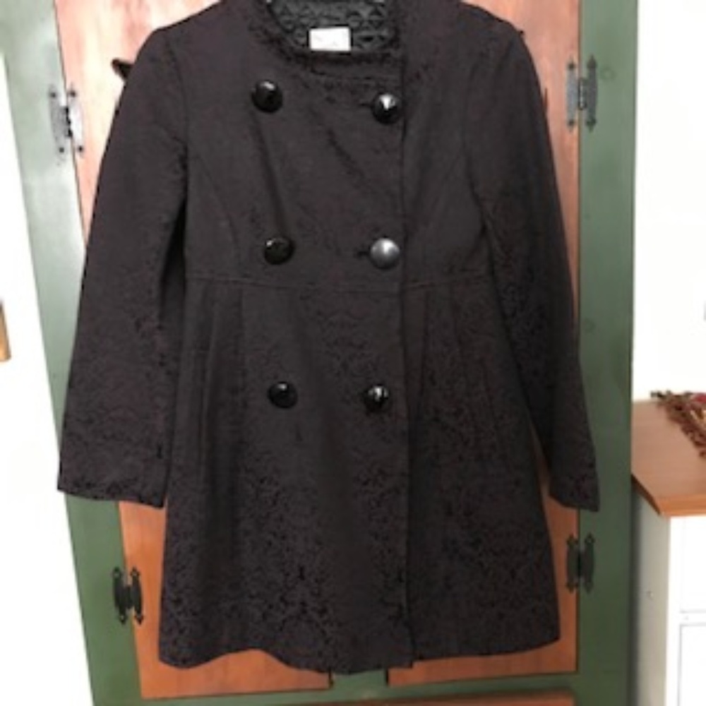 SOLD Nanette Lepore Black & Purple brocade coat - Size